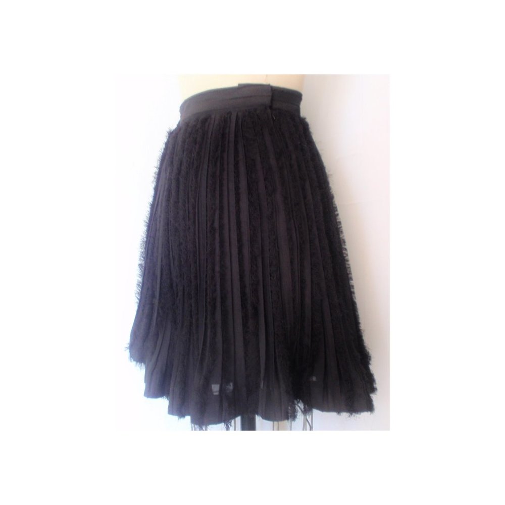 H&M BLACK PLEATED CHIFFON FRINGE RIBBON TRIM COQUETTE MINI SKIRT 14 NWT - Picture 5 of 8